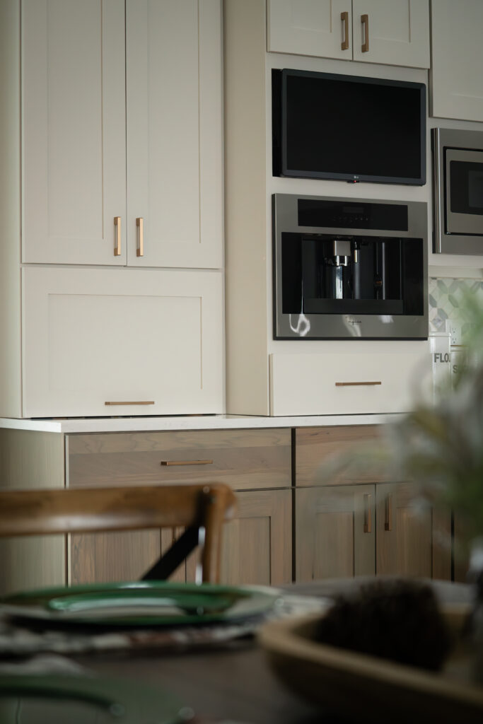 Custom light wood cabinets in kitchen