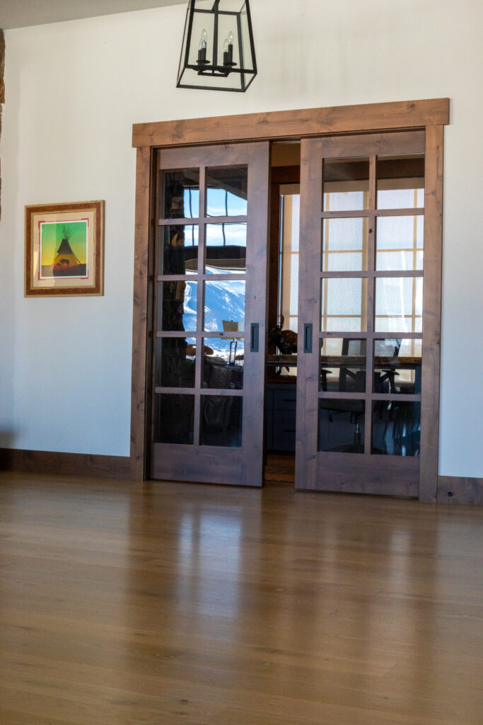 Custom wood and glass doors from other angle